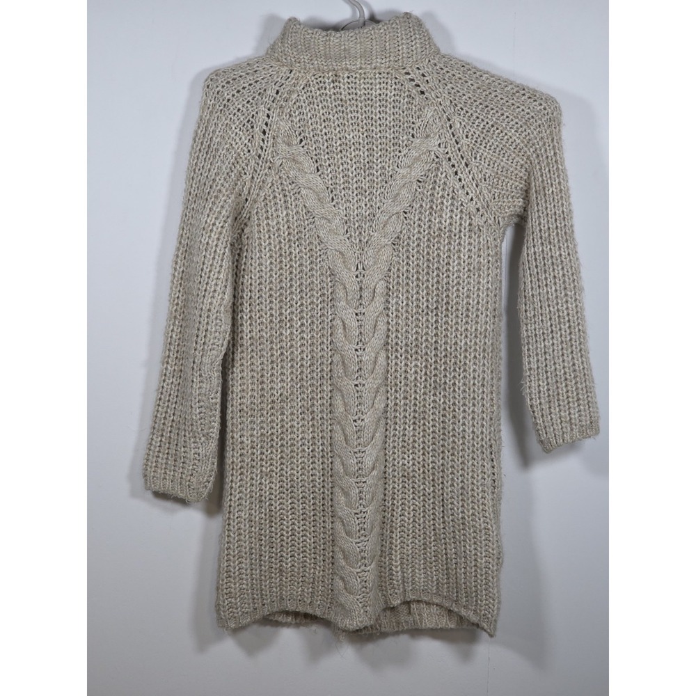 Elsamanda Women Large Cardigan Wool Alpaca Zip Cable Knit Sweater Beige Cozy - Picture 2 of 11